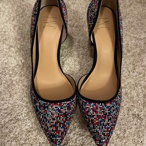 INC multi colored rhinestone heels new